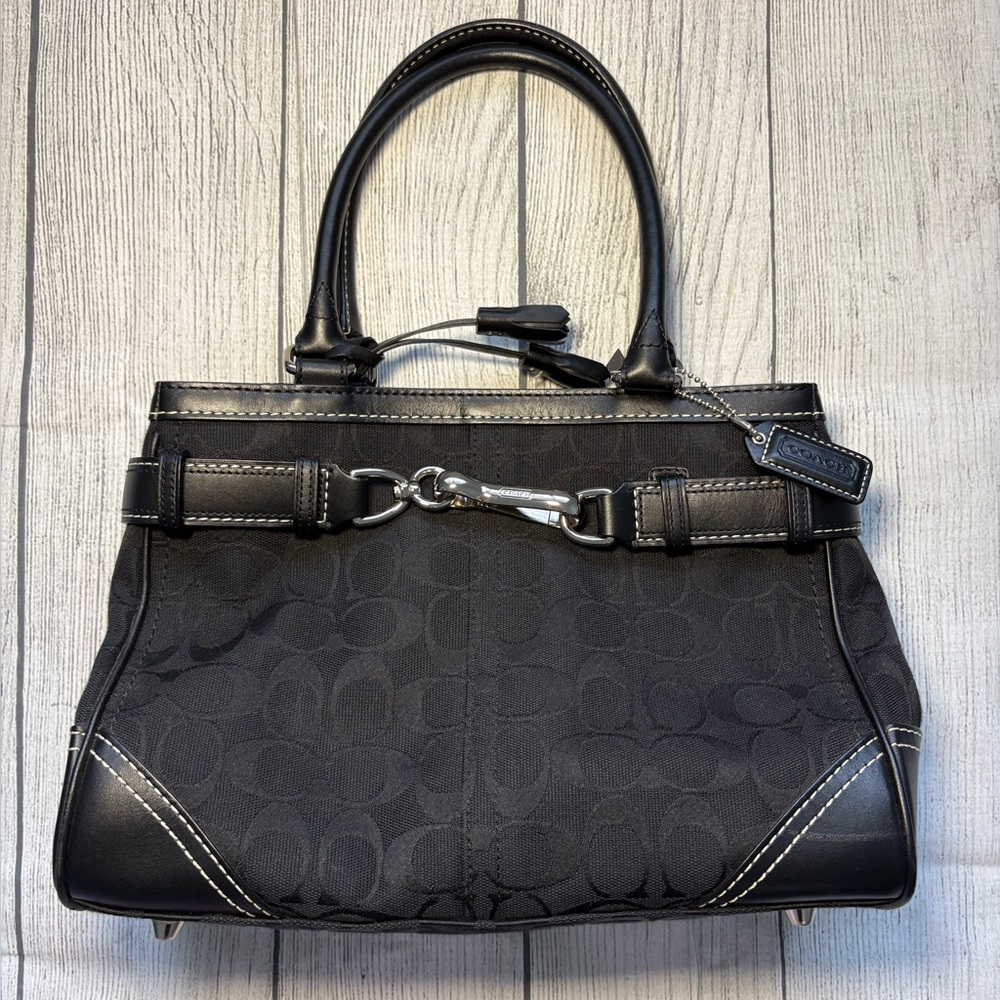 Vintage Y2K Coach Hampton Signature Belted Satchel Black Monogram Bag